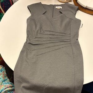 Calvin Klein Gray Cap-Sleeve Ruched Sheath Dress